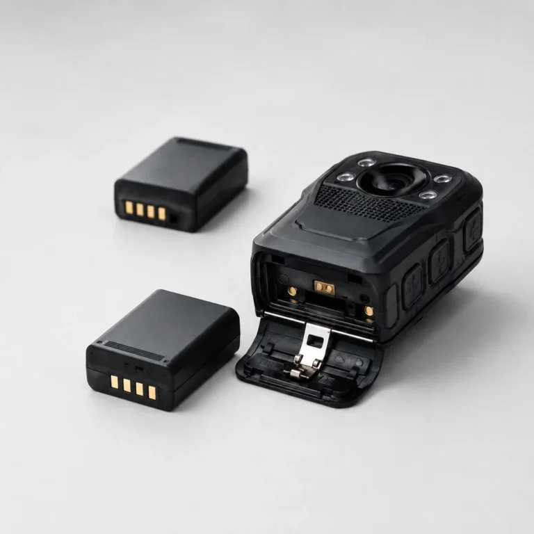 Body camera with two spare swappable batteries