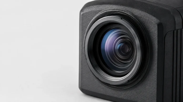 Close-up of the lens on a body-worn camera