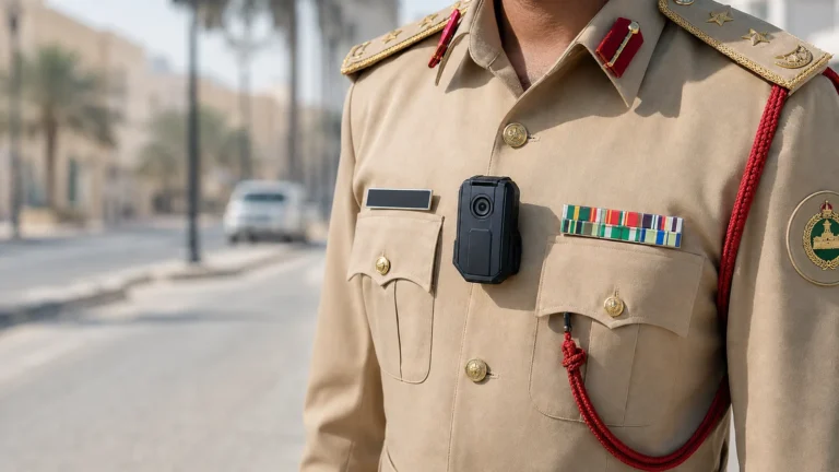 Body camera worn on the uniform of a Dubai police officer