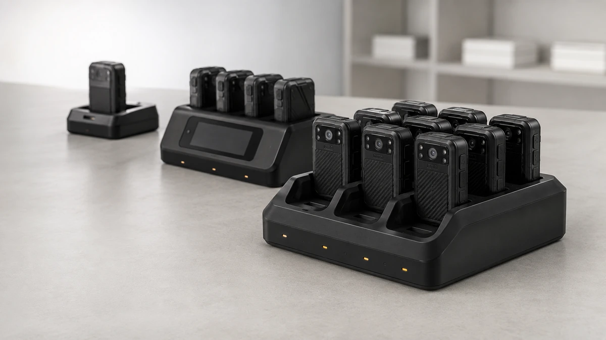 Multi-bay body camera docking station